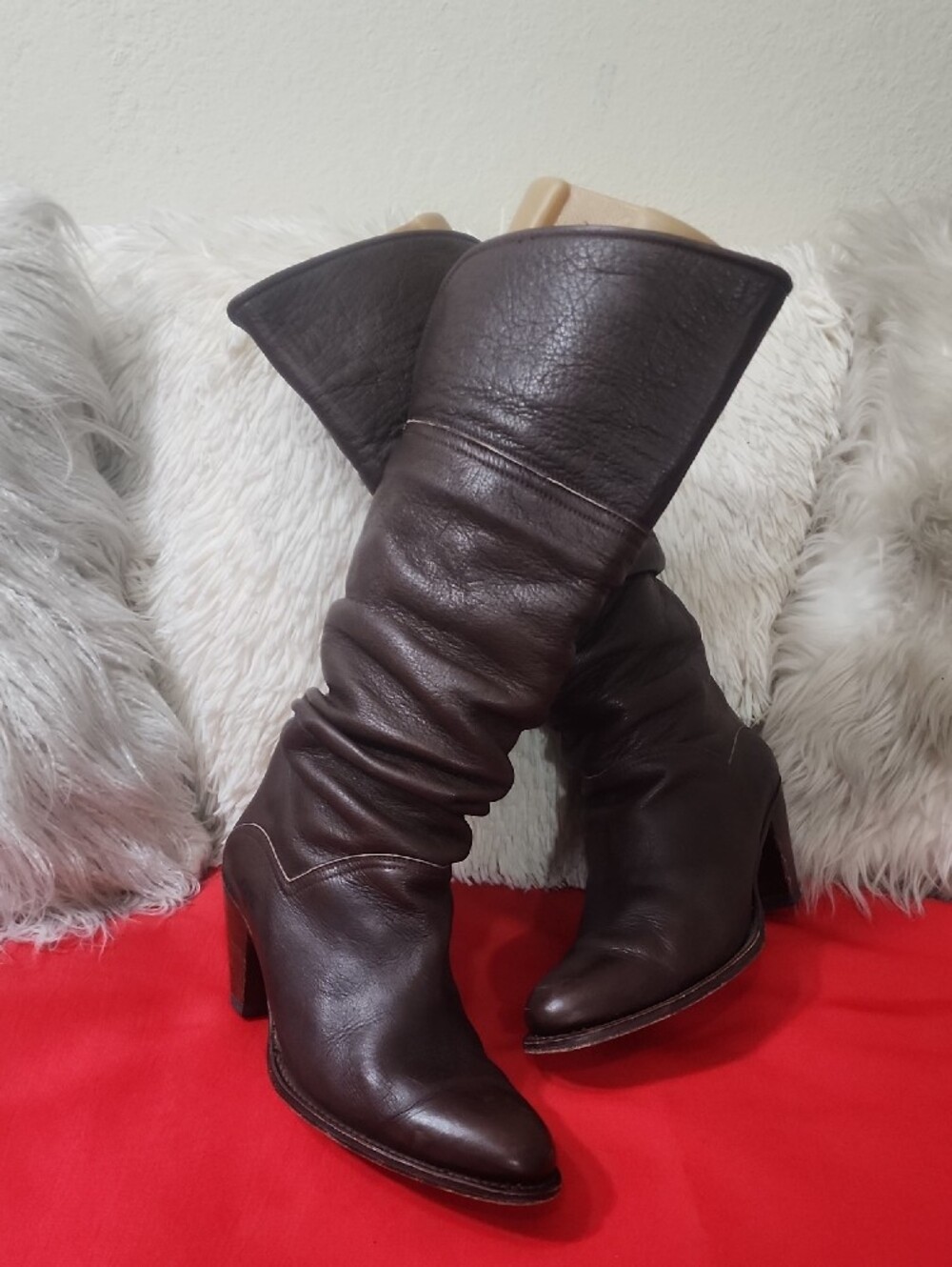 Frye Dora Women's Slouch Leather Knee Boots in Dark Brown
